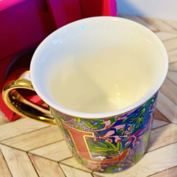 Lilly Pulitzer Initial "L" Ceramic Coffee Mug 14oz Gold Handle New In Box #2229L - Picture 5 of 10